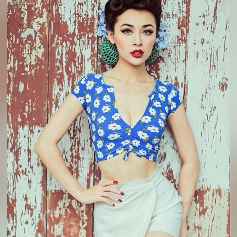 Le Palais Vintage tropical tiki style cropped top (Size S)